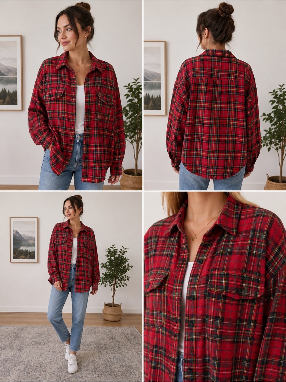 Wild Fable Red Plaid Flannel Shirt Jacket Shacket Oversized Medium